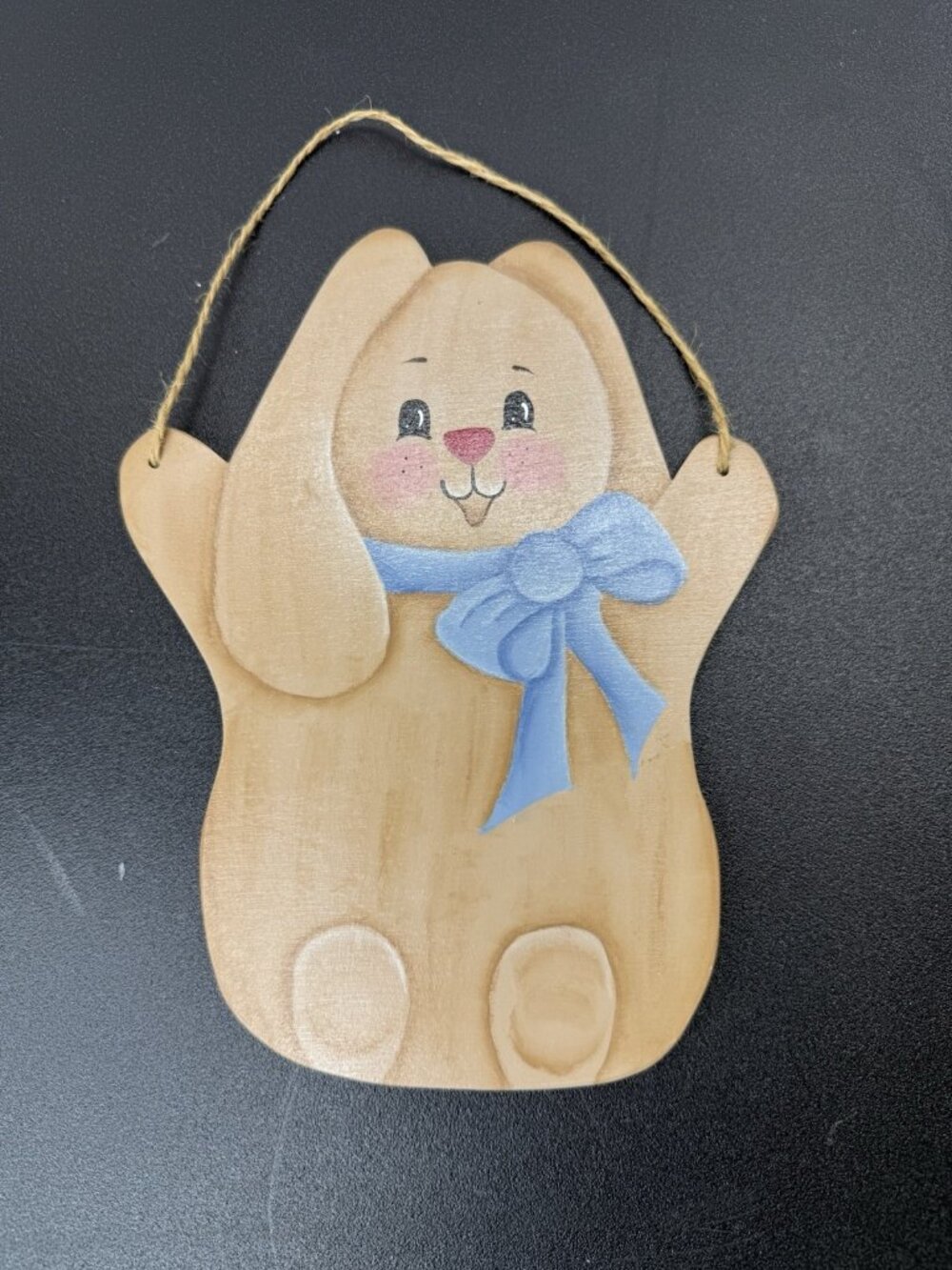 Vintage Hand Painted Wooden Bunny Rabbit Wall Hanging Rustic Easter Folk Art